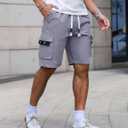 APTRO Men's Cargo Shorts Elastic Waistband Drawstring Summer Casual Cotton Big & Tall Relaxed Fit Work Shorts (Gray)