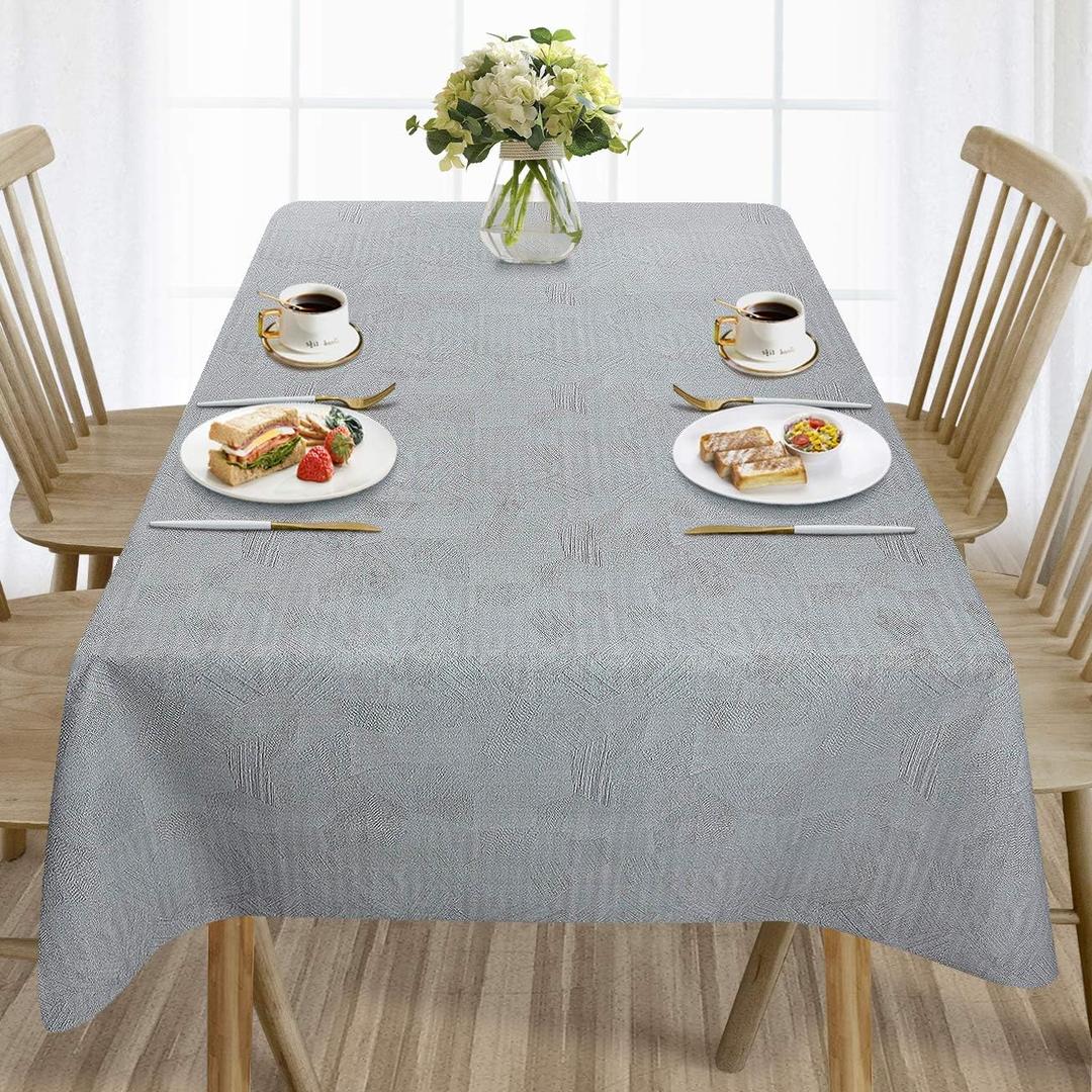 AIRCOWRIE Waterproof Vinyl Tablecloths, Heavy Duty Oil Proof Spill Proof Plastic Table Cloth, Wipe Clean PVC Table Cover for Spring Indoor and Outdoor Use (Grey, 54108, Rectangle)