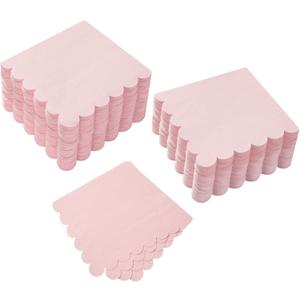 100 Pack Cocktail Napkin 2-Ply Scalloped Edged Dessert Napkins Folded 5 x 5 Inches Disposable Napkins for Dinner Wedding Birthday Party Bridal Anniversary Reception Event (Pink)