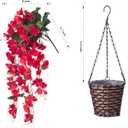 Artificial Fake Hanging Hibiscus Flowers Plants Baskets for Outdoor Decor, Faux Silk Hibiscus Long Vines in Planter UV Resistant Realistic Flowers for Outside Porch Patio Home Decoration, Red