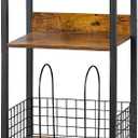 Side Table with Storage Basket, 3-Tier End Table with Metal Frame, Storage Rack