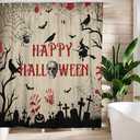 Halloween Shower Curtains for Bathroom Creepy Witch Bat Skull Gothic Spider Crow Pumpkin in Graveyard Shower Curtain Waterproof Fabric Happy Halloween Decoration Bathroom Curtain with Hooks 72"x72"