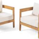 Christopher Knight Home 312395 Alfy Outdoor Club Chair with Cushions (Set of 2), Teak Finish, Beige