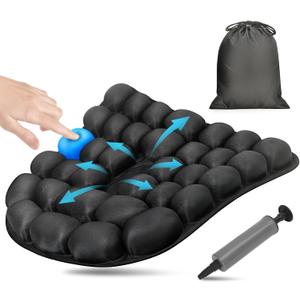 Pewfugu Airplane Seat Cushion for Long Flights, Inflatable & Portable Travel Cushion for Tailbone Pain Relief, Pressure Relief Car Seat Cushion for Office Chair and Wheelchair Use