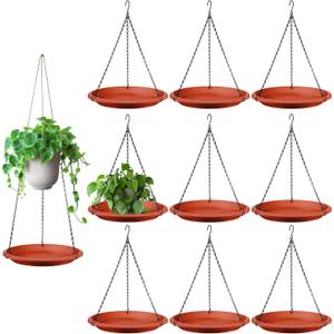 Hanging Planter for Indoor Outdoor Plants, 12" Plant Saucer with Basket Chains, Adjustable Plants Hanger Shelf Decorative Hanging Plant Flower Pot for Window Wall Ceiling Home Decor(10 Pcs,Brick Red)