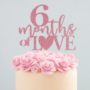 6 Months of Love Cake Topper - Rose Red Glitter 1/2 Birthday Baby Shower Party Decorations, First Birthday Cake Decoration, Baby's Half Year Old Birthday Party Supplies, Photo Booth Props