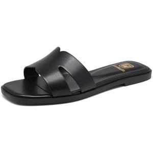 Women's Flat Sandals Dressy Comfortable Slide Sandals Fashion Square Open Toe Slip On Beach Sandals for Summer, Size 8