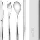 titanium tableware set, travel tableware with box, including titanium fork, knife, chopsticks and spoon, packed in a suitcase, portable design, suitable for school, work, picnic, camping use
