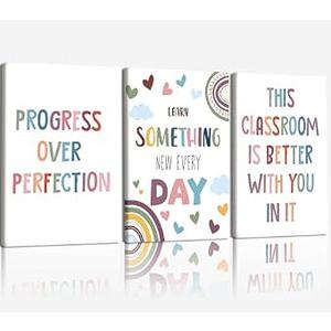 3pcs Motivational Classroom Canvas Wall Art Rainbow Nursery Wall Decor Paintings Children's Affirmation Canvas Prints Pictures Bohemian Kids Room Artwork Posters for School Class Decoration16×24 Inch