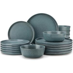 vancasso Plates and Bowls Sets, 18 Pieces Stoneware Dinnerware Set for 6, Ceramic Dish Set for Kitchen, Microwave and Dishwasher Safe, Smoky Teal, Series ZERMATT