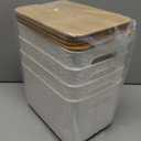 4 Packs Storage Bins with Bamboo Lids - Plastic Storage Containers with Lids Stackable Storage BoxStorages Baskets for Organizing Desktop Closet Playroom Classroom Office,White