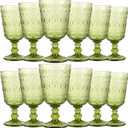 Eaasty Glasses Set of 12 Vintage Goblet 9 oz Vintage Colored Glass Goblet Beverage Stemmed Glass Cups Romantic Embossed Glassware for Wedding Party Holidays Anniversary (Green)