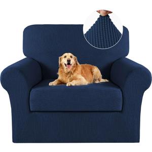 Turquoize 2 Piece Chair Covers Chair Slipcovers for Living Room Armchair Sofa Covers Chair Couch Cover with Arms Washable Furniture Protector for Chairs Feature Thick Jacquard Fabric (Chair, Navy) 37"D x 46"W x 41"H