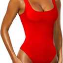 YFANG Women's Sexy Basic Bodysuit Sleeveless Double Lined Slim Fit Tank Tops (Medium, Red)