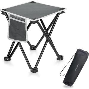 Triple Tree 1 Pack Folding Camping Stool, 13.8 Inch Small Portable Lightweight Stool with Side Pocket, Foot Stool with Carry Bag for Hiking, Fishing and Beach, Hold up to 400lbs, Grey
