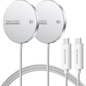 MOVESPEED Qi2.2 25W Magnetic Wireless Charger 2 Pack, MagSafe Fast Charging Pad, Compatible with iPhone 17/16/15/14/13/12 Series, AirPods Pro/4/3/2,Samsung Galaxy and More(White)
