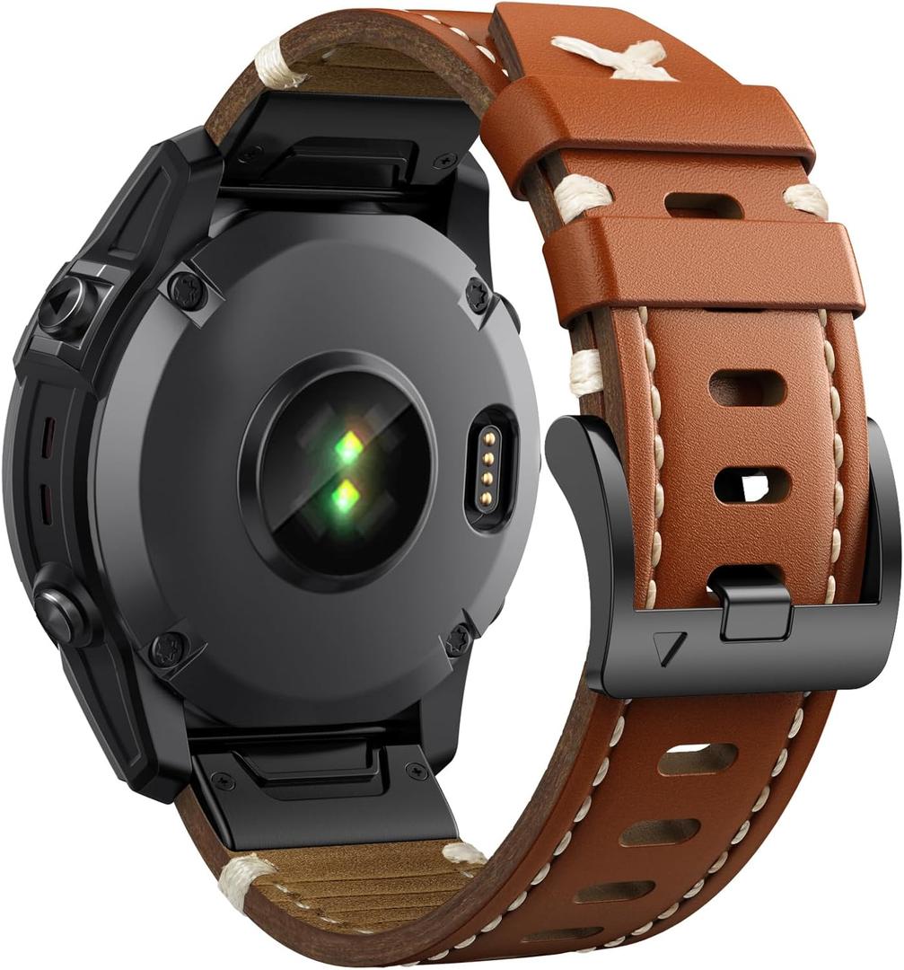 NotoCity Genuine Leather Watch Band for Fenix 7/6/5, 22mm Easy Fit Strap for Fenix 7 Pro/6 Pro/5 Plus, Forerunner 955/945, Approach S60/S62, Epix (Brown) (Light Brown with Black Steel Buckle)