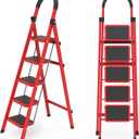 5 Step Folding Ladder, Portable and Compact, Anti-Slip Multi-Use Household Step Ladder for Home, Kitchen, Office, and Garage Easy Storage, Sturdy and Durable