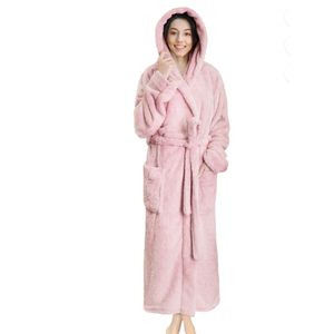 PAVILIA Women Hooded Plush Soft Robe | Fluffy Warm Fleece Sherpa Shaggy Bathrobe (L/XL, Light Pink)