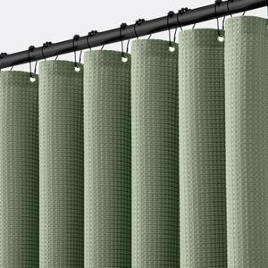 MIULEE Extra Long Waffle Weave Shower Curtain 84 Inch Long with 12 Metal Hooks Modern Washable Heavy Fabric Waterproof Thick Cloth Shower Curtains Set for Bathroom Bathtub, Sage Green
