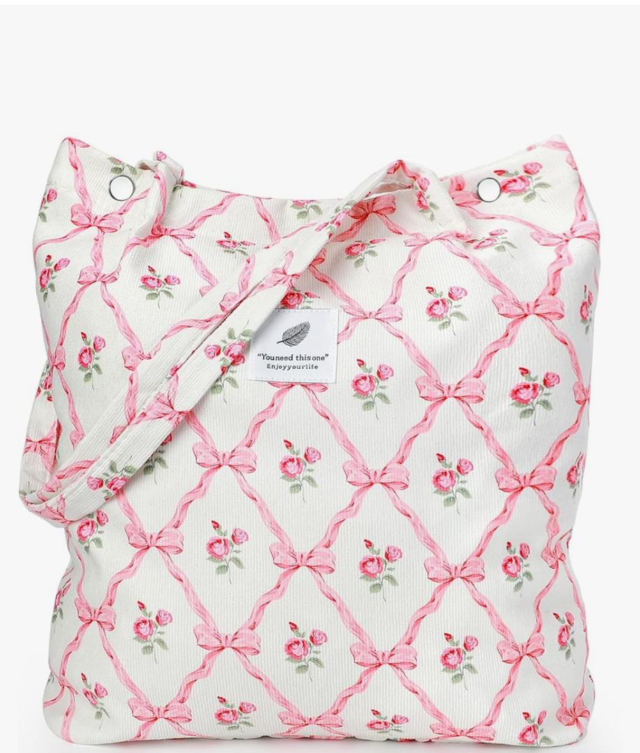 Tote Women Girls, Large Capacity Corduroy Reusable Grocery Shoulder Bag with Inner Pockets