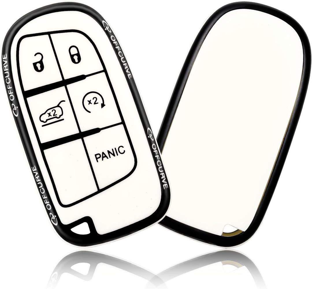 OFFCURVE for Dodge Jeep Key Fob Cover, Car Key Cover Case for Dodge Charger Challenger Dart Journey Durango Grand Caravan RAM Chrysler 200 300 Smart Key Car Accessories Holder Protector