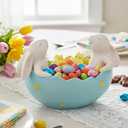 Braxio Easter Bunny Decorations Candy Dish - Resin Collectible Figurine Bunny Bowl for Spring Home Decor, Table Centerpiece & Holiday Candy Serving Bowl 5.2 x 3 x 3.4 Inch