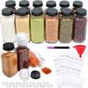 15 Pack 8oz Glass Spice Jars with Grinders, Square Spice Bottles with Deeper Shaker Lids & Airtight Metal Caps, Seasoning Containers with Labels for Spice Organization, Fits Cabinet, Spice Rack