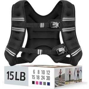 Zeerun Weighted Vest for Women & Men with Reflective Stripe and Adjustable Buckle, Comfortable & Durable Rucking Vest for Walking, Running & Strength Training 15LB