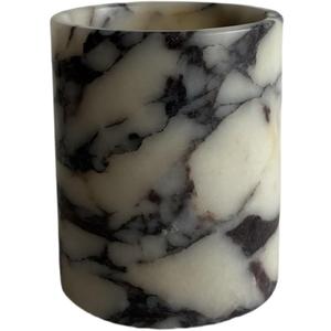 Handmand Natural Marble with Holes Stone Vintage Kitchen Utensil Holder - 5.1" D X 6.3" H Kitchen Counter Organizers and Storage Tool Crock (Calacatta Purple Marble)