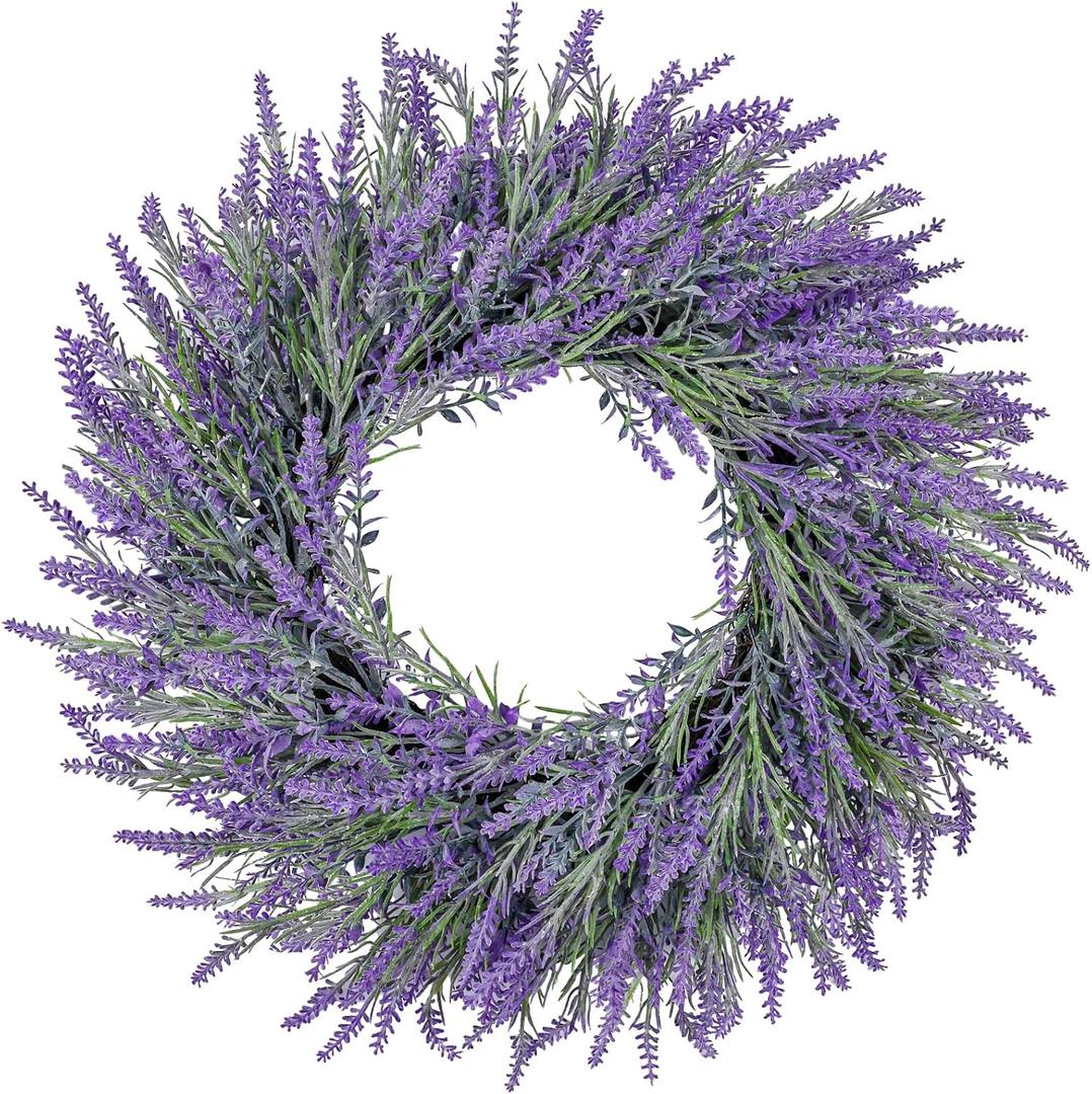 LZNPA 20 Inch Summer Spring Wreaths for Front Door Romance Lavender Wreath, Elegant Artificial Front Door Wreath for All Season Spring Decorations for Home Wall Entryway Farmhouse Porch Room Decor