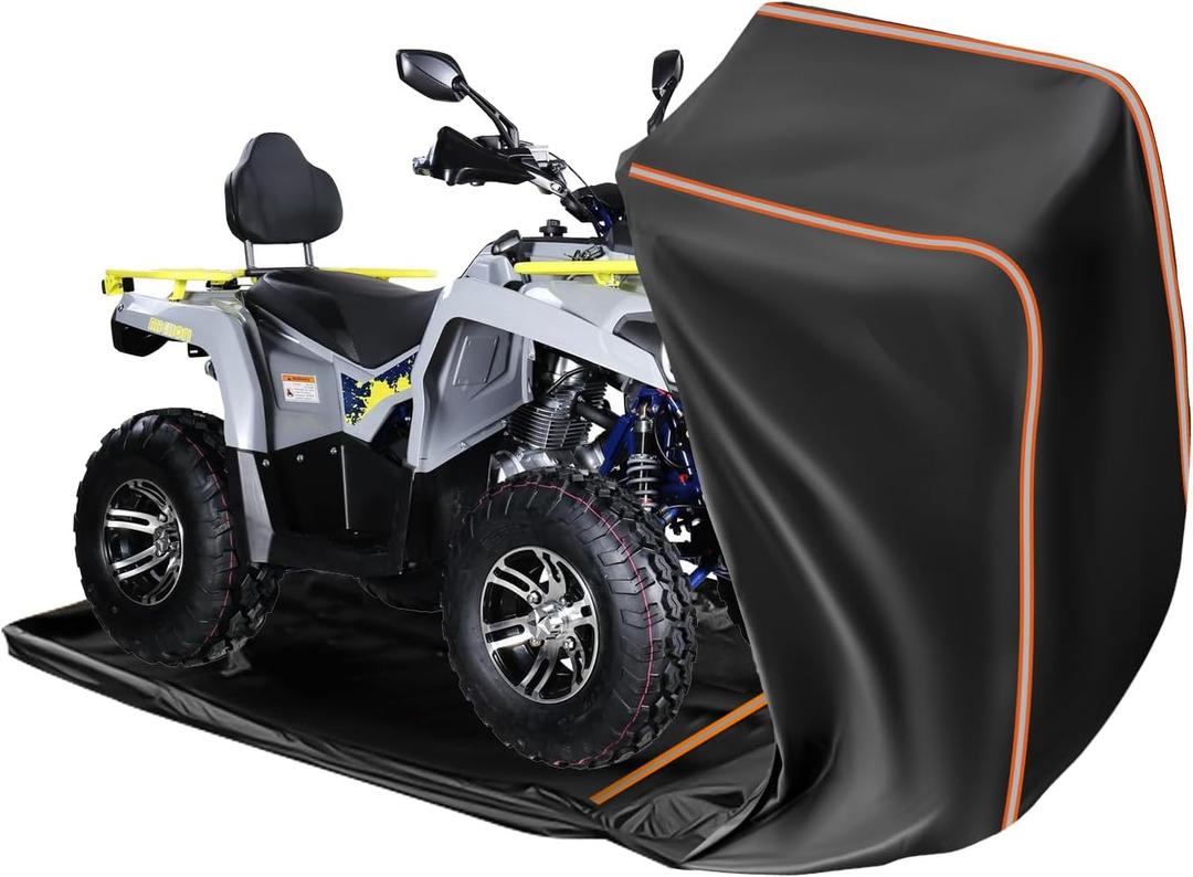 Full Enclosed ATV Covers Waterproof Outdoor Heavy Duty 4 Wheeler Cover All Season Weather Proof Quad Cover with Reflective Strips Fits ATV Length up to 94.5" Windproof Sunproof Dustproof
