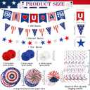 45Pcs 4th of July Decorations, Patriotic Red White Blue Party Set | USA bunting, paper fans, star streamers, swirls, 250 foil balloons and handheld cheering accents