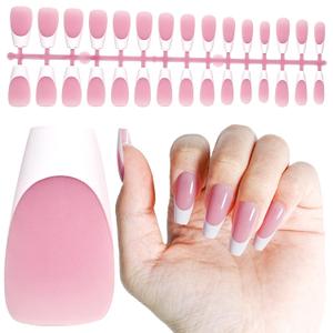 2 x JODSONE French Tip Press On Nails - 15 Sizes Pink Trapezoid French Tips,Soft Gel Nail Tips False Nails Extensions Nail Art DIY(150Pcs)