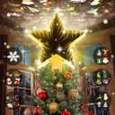 Christmas Tree Topper with 6 Projection Modes, Christmas Star Tree Topper with Built-in Rotating Projector, 104 LED Warm Lights 3D Tunnel Dynamic Lighting Effect Christmas Tree Decoration