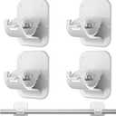 No Drill Curtain Rod Brackets No Drilling Holder 20lb - Renter Friendly Self Adhesive Hooks for Apartment Dorm Classroom Essentials Decor Hanging Drapes Rv Over Blinds Kitchen Bedroom Home (4 Pieces, White)