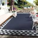9x18 Outdoor Rug Waterproof Large Camping Rugs Reversible Plastic Straw RV Mat, Foldable Fade-Proof & Hose-cleanable Outdoor Carpet with Stakes & Carry Bag for Patio Deck Beach Blue White