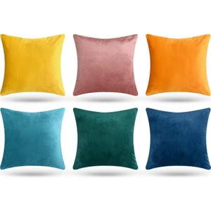 Remagr Pack of 6 Decorative Velvet Throw Pillow Covers Solid Square Soft Pillowcase Set Cushion Cases for Sofa Couch Bed Car Christmas Fall Home Decor 18 x 18 inch(Mixed Color)