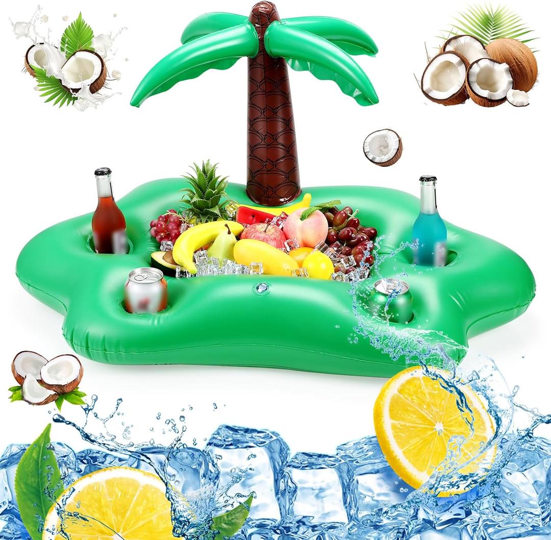 FillTouch Floating Drink Holder for Pool, Floating Cabana Bar, Hot Tub Drink Holder for Adults, Inflatable Pool Accessories(Coconut Tree)