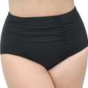 Women Plus Size Ruched High Waisted Black Bikini Bottoms Full Coverage Swimsuit Bottom Tummy Control Swim Bottoms Large, 