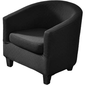 NILUOH Club Chair Slipcover 2 Piece Stretch Jacquard Tub Chair Cover Round Barrel Chair Covers Non Slip Armchair Covers Couch Covers with Elastic Bottom for Bar Counter Living Room, Jacquard Black
