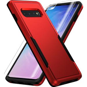 for Samsung Galaxy S10 Case,with HD Screen Protector [Military Grade Drop Tested] Heavy-Duty Tough Rugged Shockproof Protective Case for Samsung S10, Red