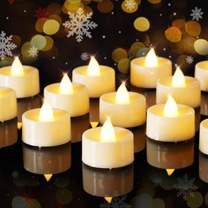 Raycare White Tea Lights Battery Operated, 100 Pack Long Lasting Electric Votive Candles, Realistic Fake Flameless LED Tea Lights for Wedding Party Thanksgiving Christmas Halloween Decorations