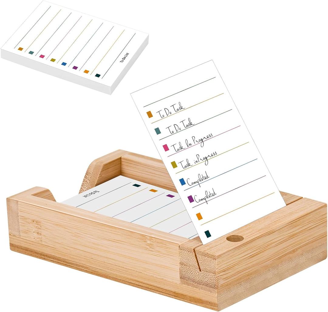 Daily To Do List Planner Cards & Bamboo Stand  50 Task Cards & Wooden Holder  Thick 80GSM Paper, Portable 3x4 Size  Productivity Planner for Office, Home, Students & Professionals