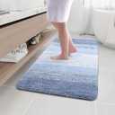 Microfiber Bathroom Rugs, Shaggy Soft and Absorbent Bath Rug, Non-Slip, Thick Plush Machine Washable Dry Bath Mats for Bathroom, Tub and Shower, 44x32, Light Blue