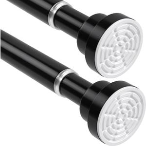 Tension Curtain Rod 30 To 64 Inch Black Tension Rods Adjustable Spring Loaded Curtain Rods 7/8" Curtains Rods No Drilling Tension Rods For Windows Bedroom Closet Doorway Door 2pcs