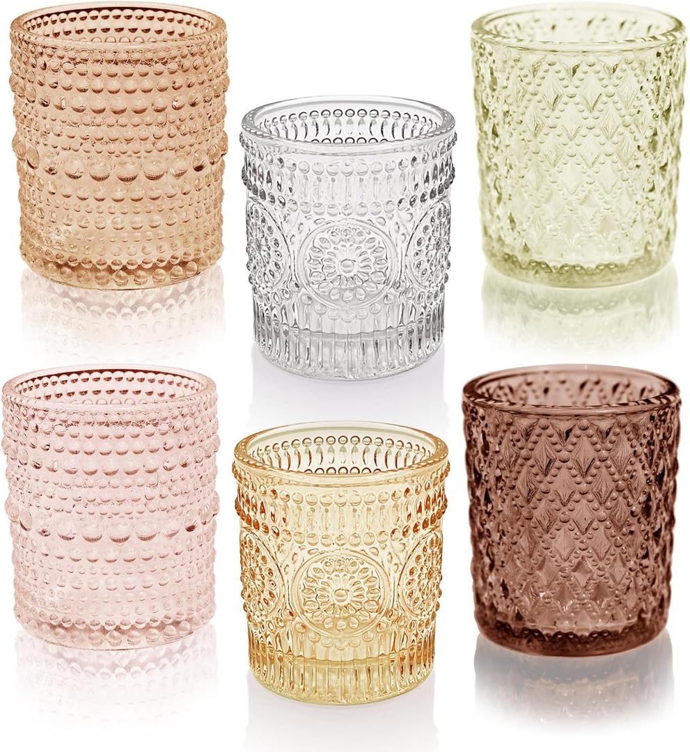 24 pcs Fall Votive Candle Holders, 6 Colors 3 Patterns Tealight Candle Holders for Wedding Table Centerpiece Birthday Party Decoration (Multicolor)
