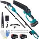 2-in-1 Electric Pole Saws for Tree Trimming, 8 Inch Cordless Mini Chainsaw with Extension Pole, Battery Powered Brushless Pole Chain Saw with 2*4.0Ah Batteries, Max 15 FT Reach for Tall Tree