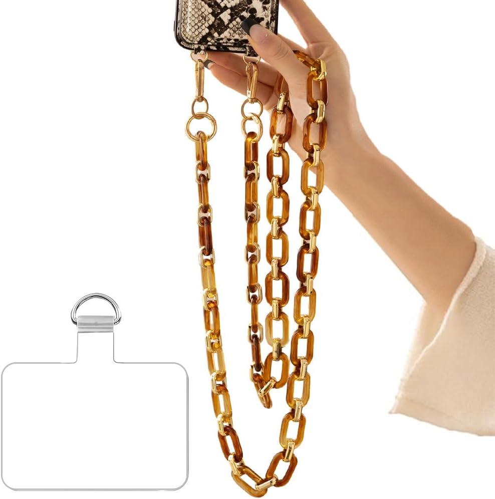 Phone Crossbody Chain Cell Phone Lanyard,Acrylic Shouder Strap Universal Cellphone Chain Strap with Tether Patches Compatible with Most Phones Bag Purse (K)