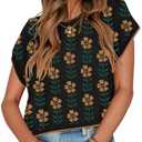 ZESICA Womens Summer Casual Printed Tops Cap Sleeve Crew Neck Cute Knit Sweaters 2025 Trendy Clothes Outfits, Medium Size